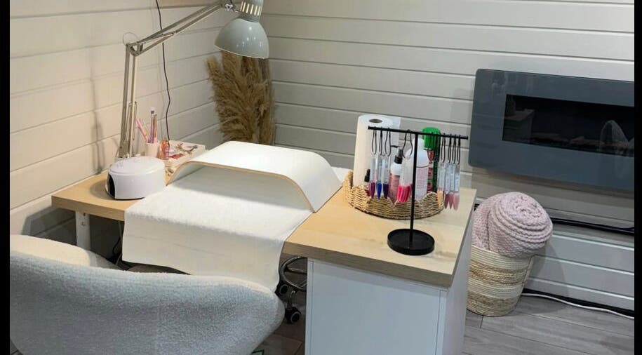 Manicure station at Bennett’s Beauty Bar, Liskeard, England, GB showcasing professional nail care setup.