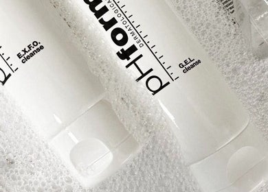 pHformula skincare bottles with foam at Vertex Cosmetology, Cape Town, Western Cape, ZA.