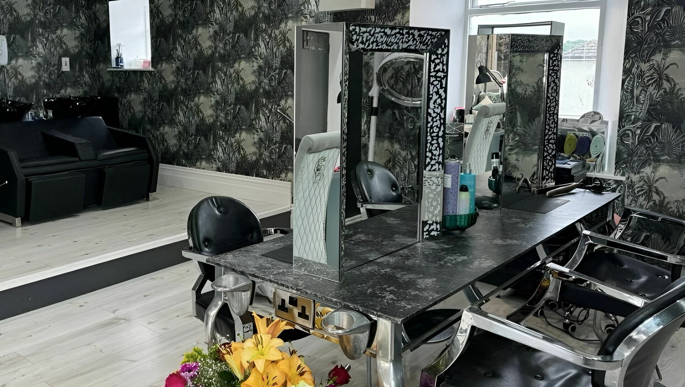 Elegant salon interior at Shhh by Maggie Bailieboro, County Cavan, IE, showcasing stylish decor and mirrors.