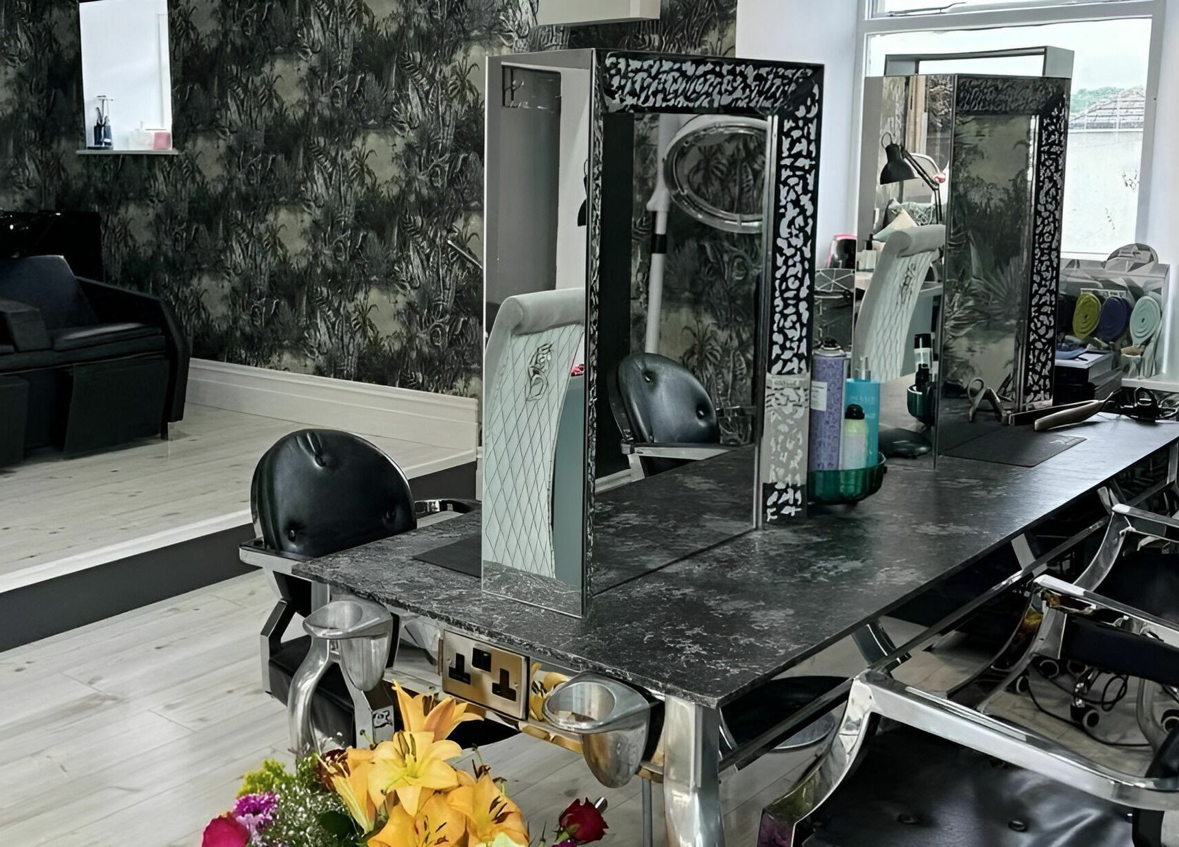 Elegant salon interior at Shhh by Maggie Bailieboro, County Cavan, IE, showcasing stylish decor and mirrors.