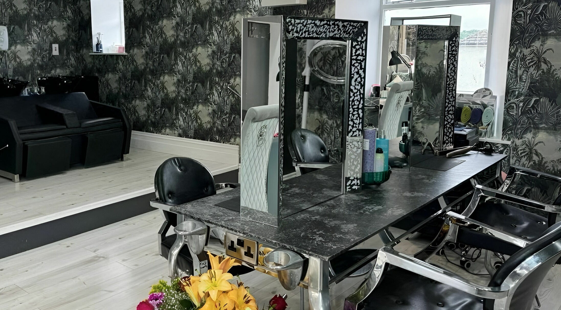 Elegant salon interior at Shhh by Maggie Bailieboro, County Cavan, IE, showcasing stylish decor and mirrors.