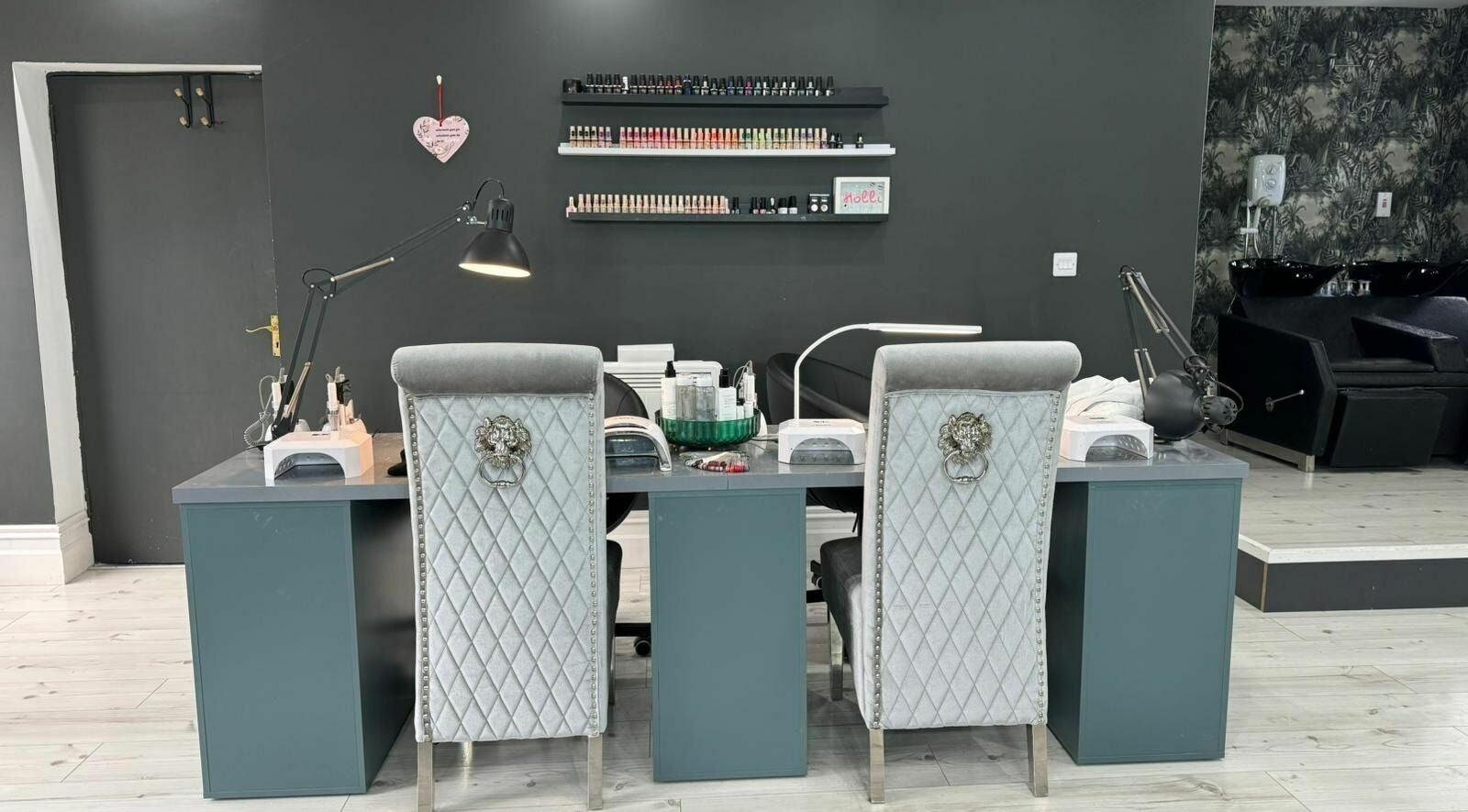Chic nail station at Shhh by Maggie Bailieboro, County Cavan, County Cavan, IE, showcasing stylish manicure setup.