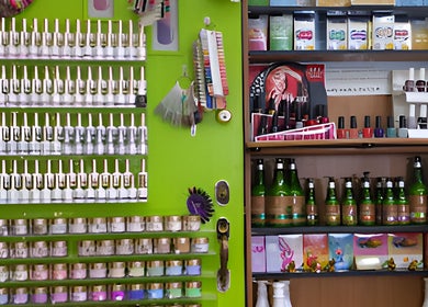 Wide range of nail polish colors displayed at Thai Nails House by Ann in Denver, Colorado, US.