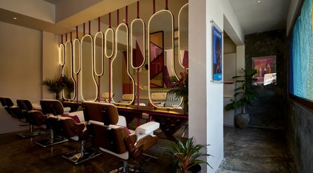 Elegant salon interior at FaceDay in Bali, Bali, ID with modern seating and ambient lighting.