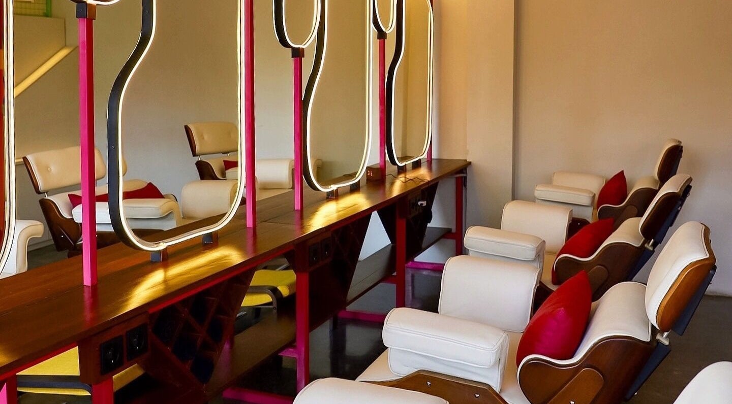 Modern beauty station at FaceDay, Bali, Bali, ID with stylish chairs and mirrors.