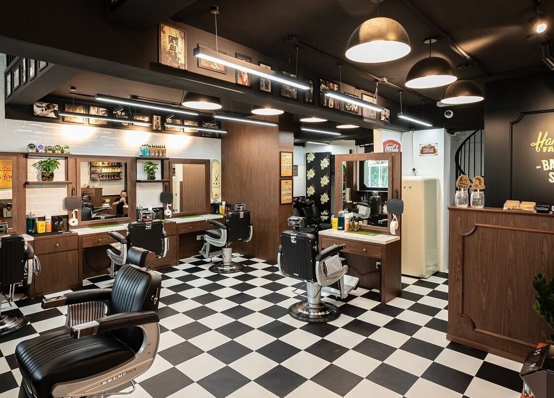 Interior of Tsim Sha Tsui | Handsome Factory Barber Shop, sleek design, Kowloon, Kowloon, HK.