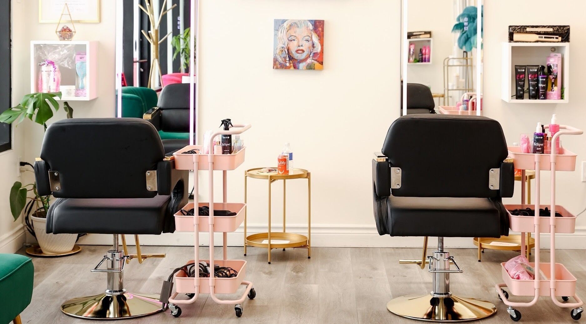 Stylish salon chairs and mirrors at Haircare Pro Salon Academy Shop Qew | Cawthra in Mississauga, Ontario, CA.