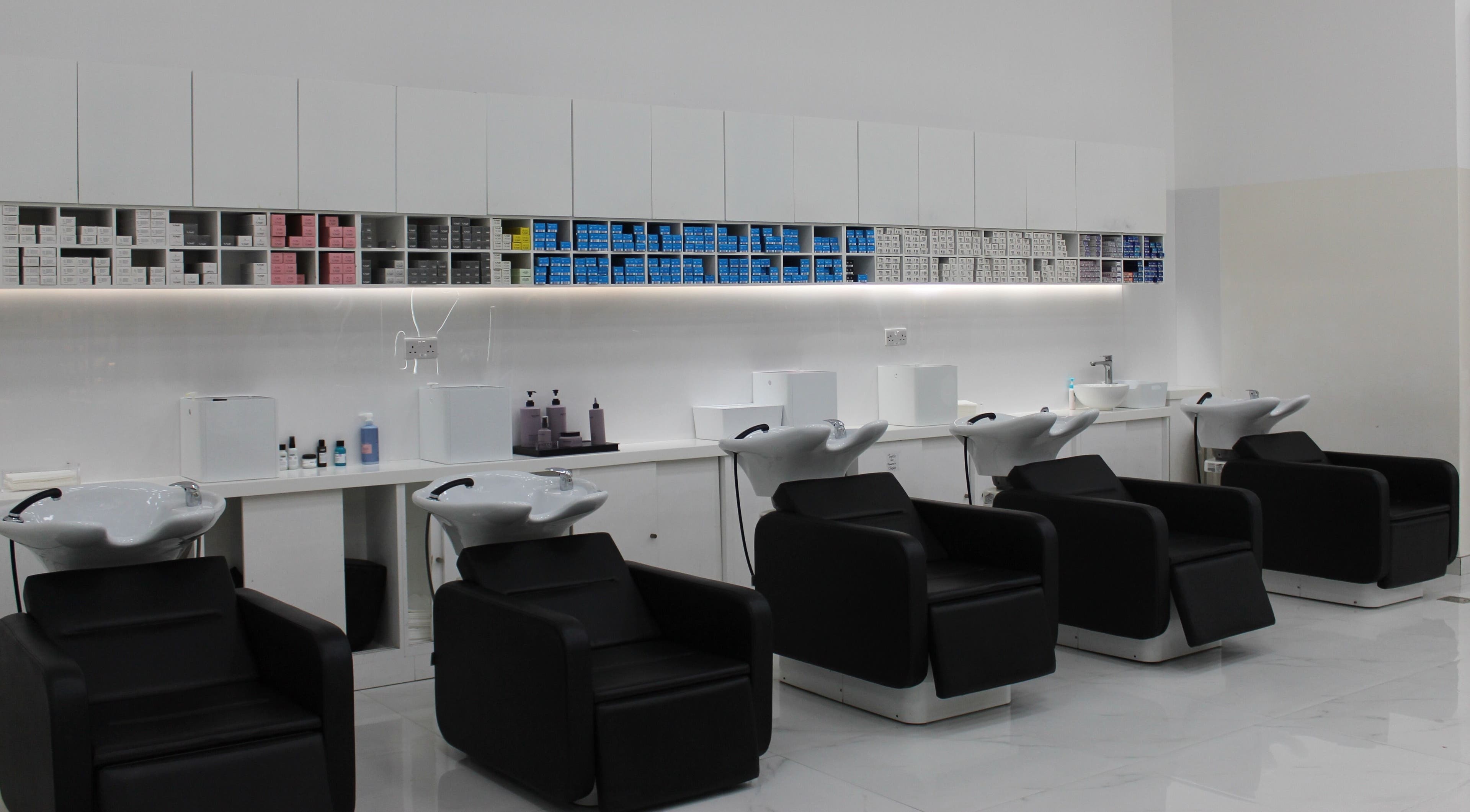 Sleek salon hair washing stations at Hair Creators Gate Avenue in Dubai, Dubai, AE.