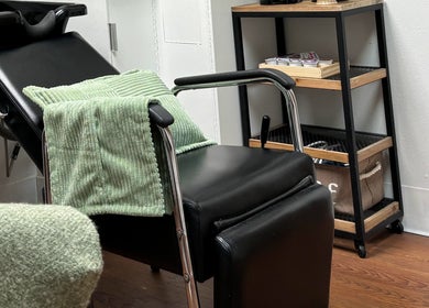 Luxurious salon chair at Uninhibited Curls by Lori Peppin Hair, Lubbock, Texas, US.