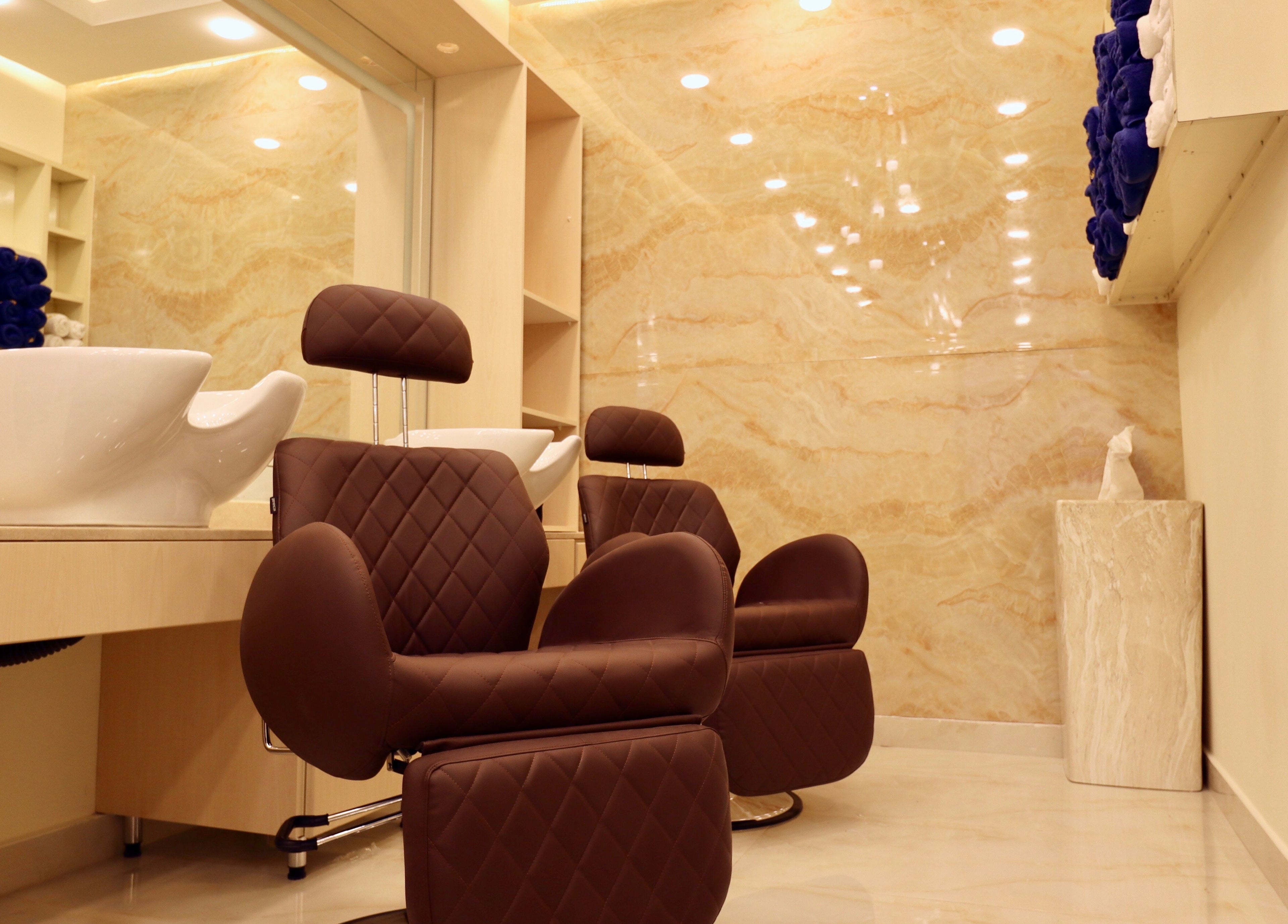 Luxurious salon chairs and wash area at New Tec Saloon, Dubai, Dubai, AE.