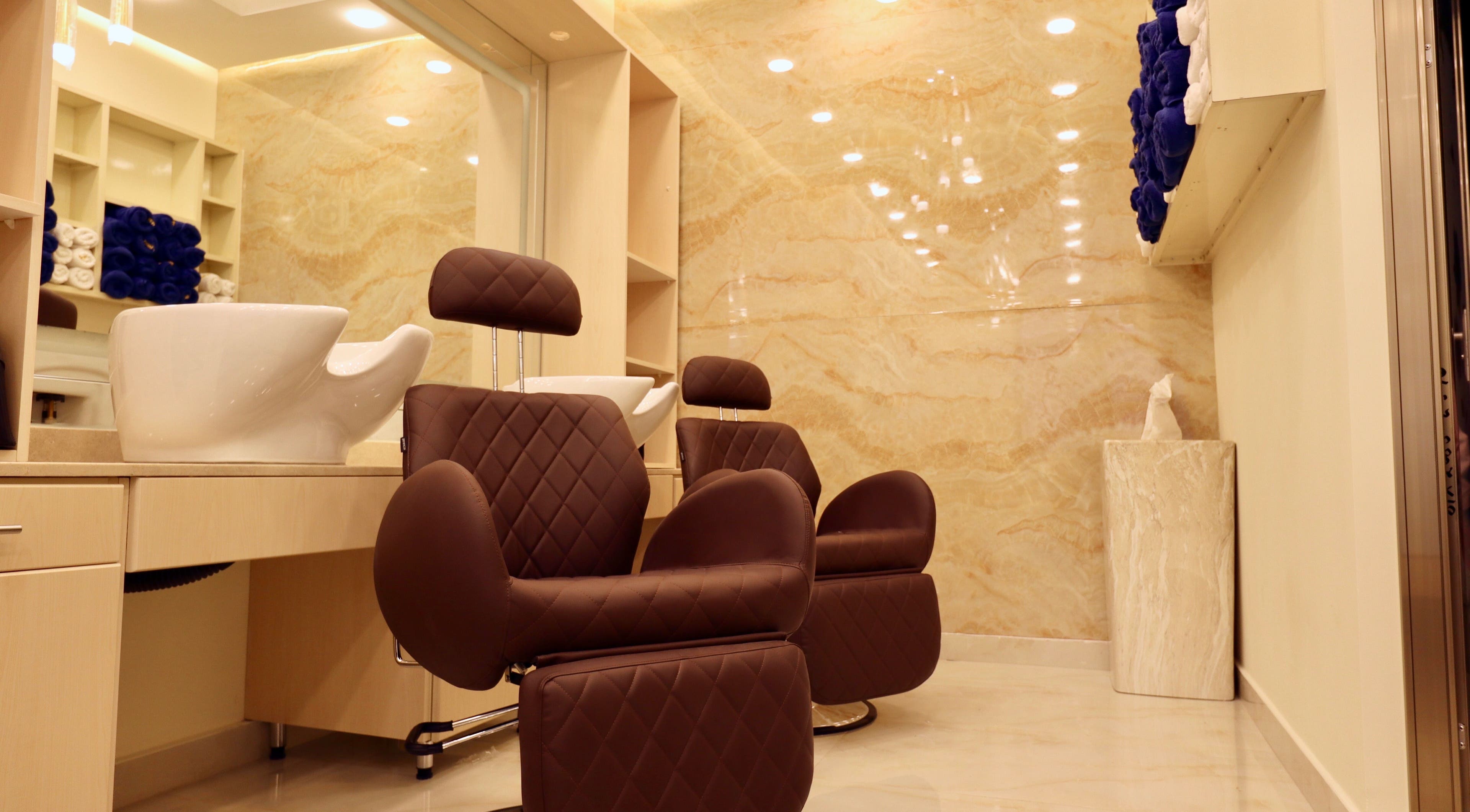 Luxurious salon chairs and wash area at New Tec Saloon, Dubai, Dubai, AE.