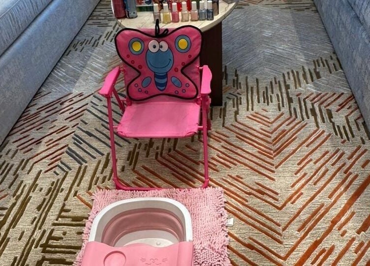 Child's pink pedicure chair and foot spa at New Tec Saloon - Home Services, Dubai, Dubai, AE.