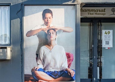 Entrance of Thammarat Thai Massage in Ponsonby, Auckland showcasing a serene massage image.