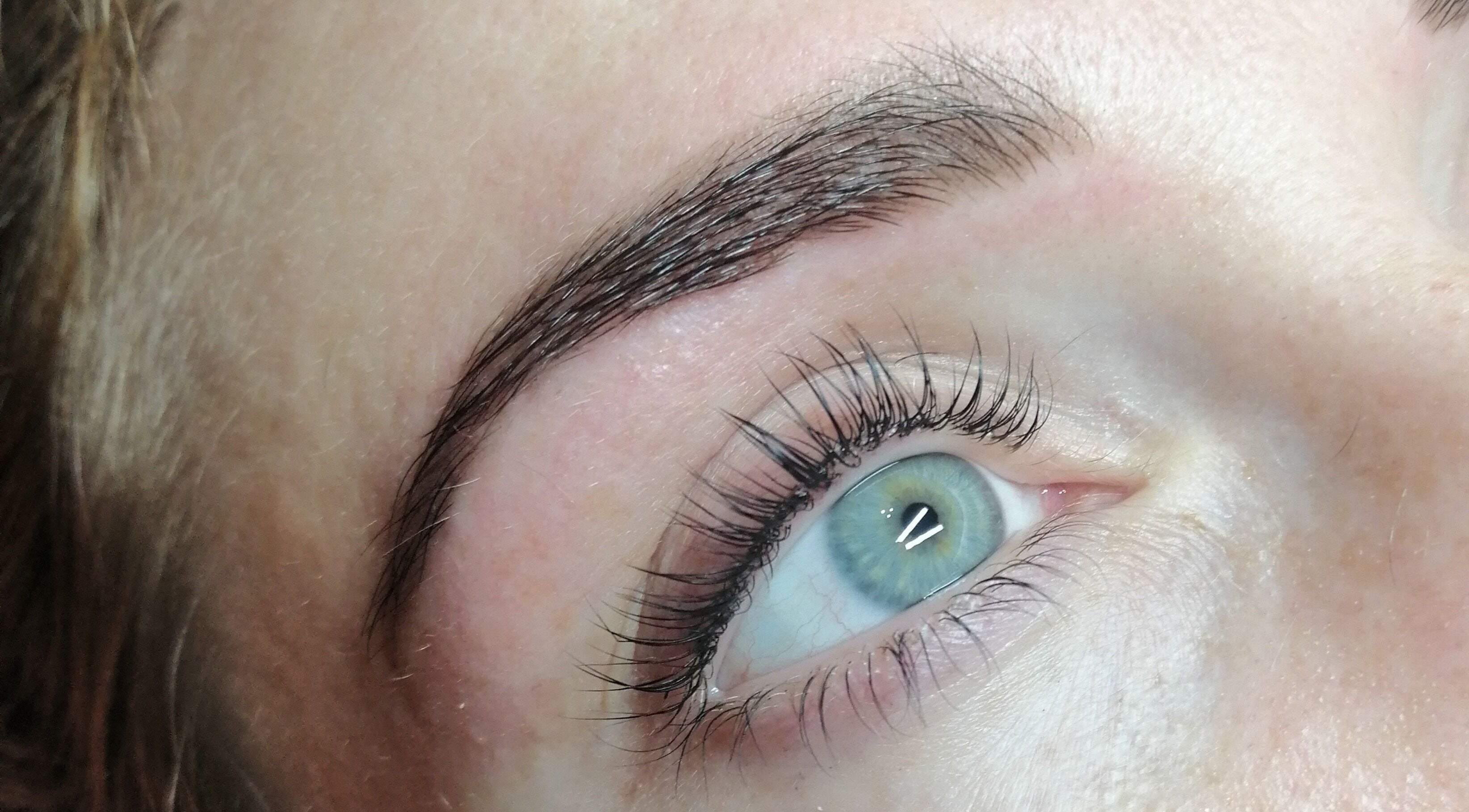 Close-up of perfectly groomed eyelashes at Fortuna Nails, Worthing, England, GB.
