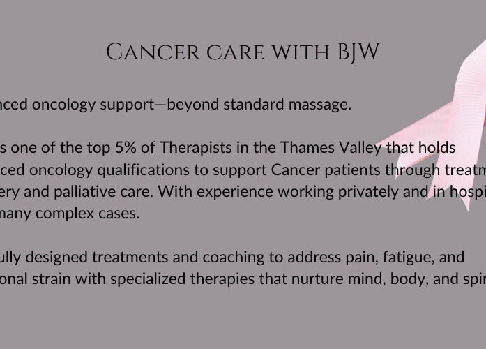 Cancer care details with pink ribbon from Bee's Journey Wellness (Bracknell) in Bracknell, England, GB.