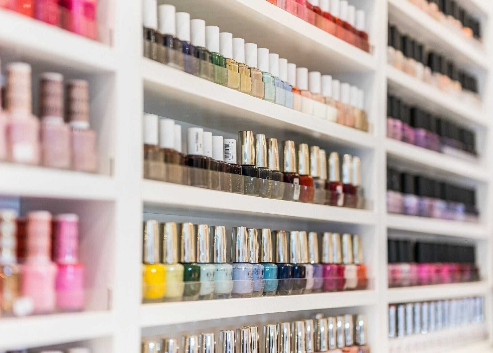 Diverse nail polish colors on display at Serenity Holborn, London, England, GB for vibrant nails.