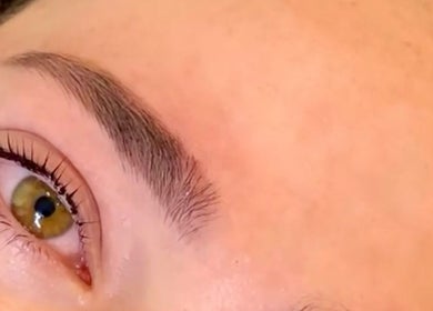 Close-up of perfectly groomed brows at Get.Foxxed - WOLLONGONG, Fairy Meadow, New South Wales, AU.