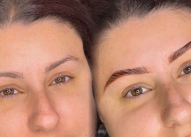 Brow transformation at Get.Foxxed - SHELLHARBOUR, Warilla, New South Wales, AU showcasing before and after results.