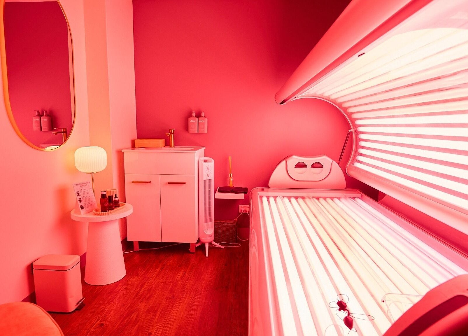Luxurious tanning bed in vibrant room at Cryospa Clinics, Crows Nest, New South Wales, AU.