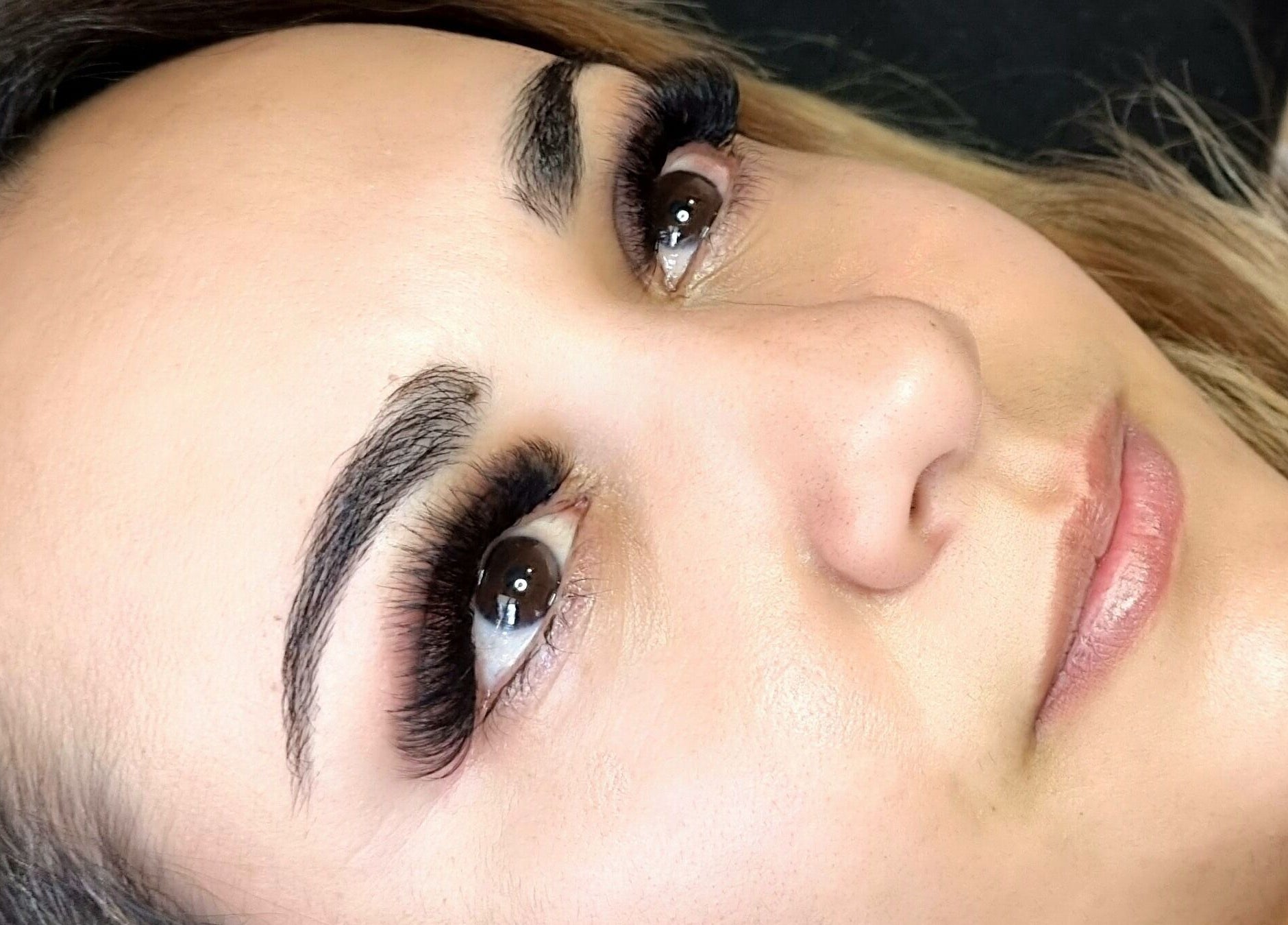 Close-up of enhanced lashes at Lisa Marie's Beauty Room, Melbourne, Victoria, AU.