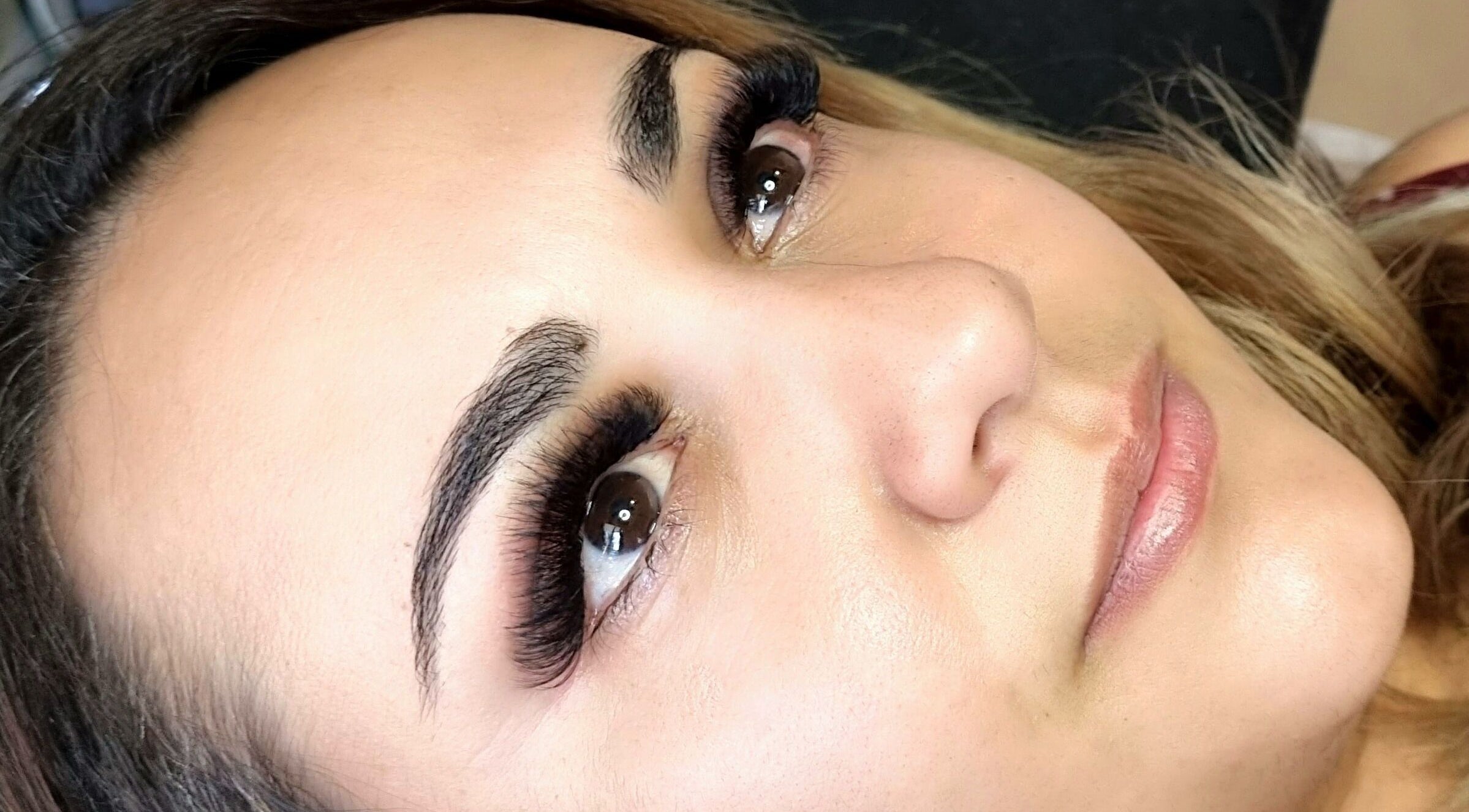 Close-up of enhanced lashes at Lisa Marie's Beauty Room, Melbourne, Victoria, AU.