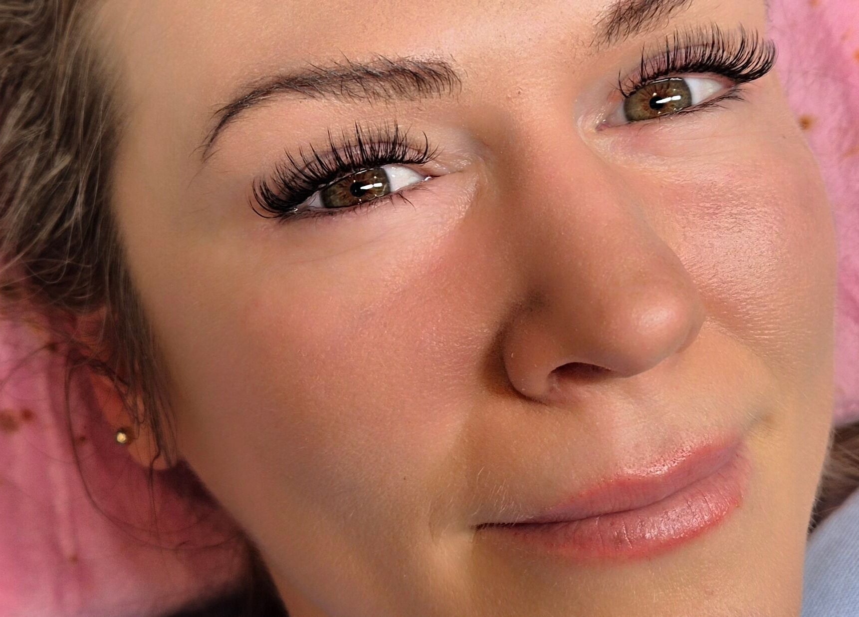 Close-up of a client with enhanced eyelashes at Lisa Marie's Beauty Room, Melbourne, Victoria, AU.