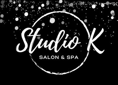 Studio K Salon & Spa logo with sparkles, located in Sulphur, Louisiana, US.