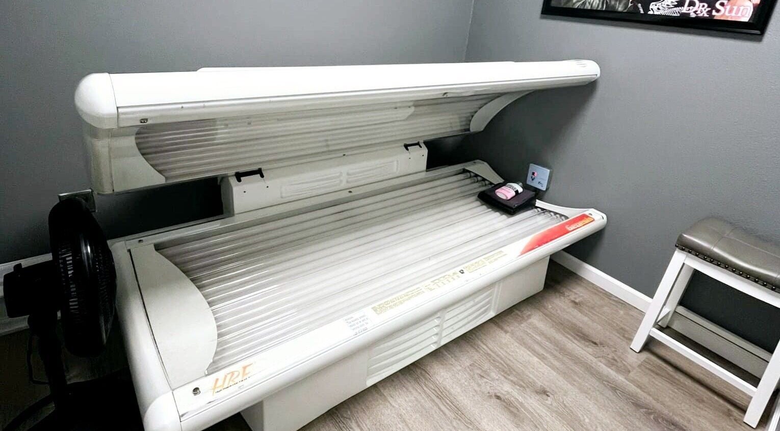 Tanning bed at Indoor Beach, Tomah, Wisconsin, US, offering a serene tanning experience.