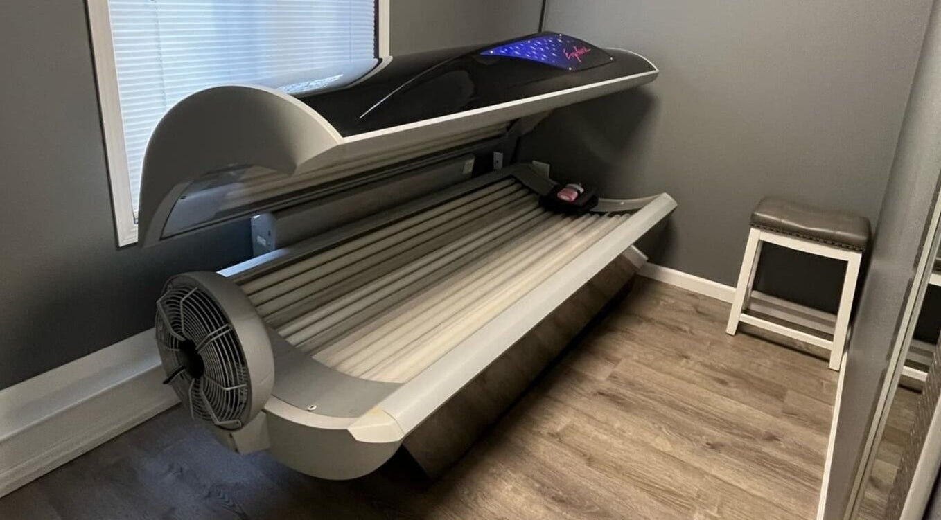 Tanning bed at Indoor Beach, Tomah, Wisconsin, US, offering relaxing wellness experiences.