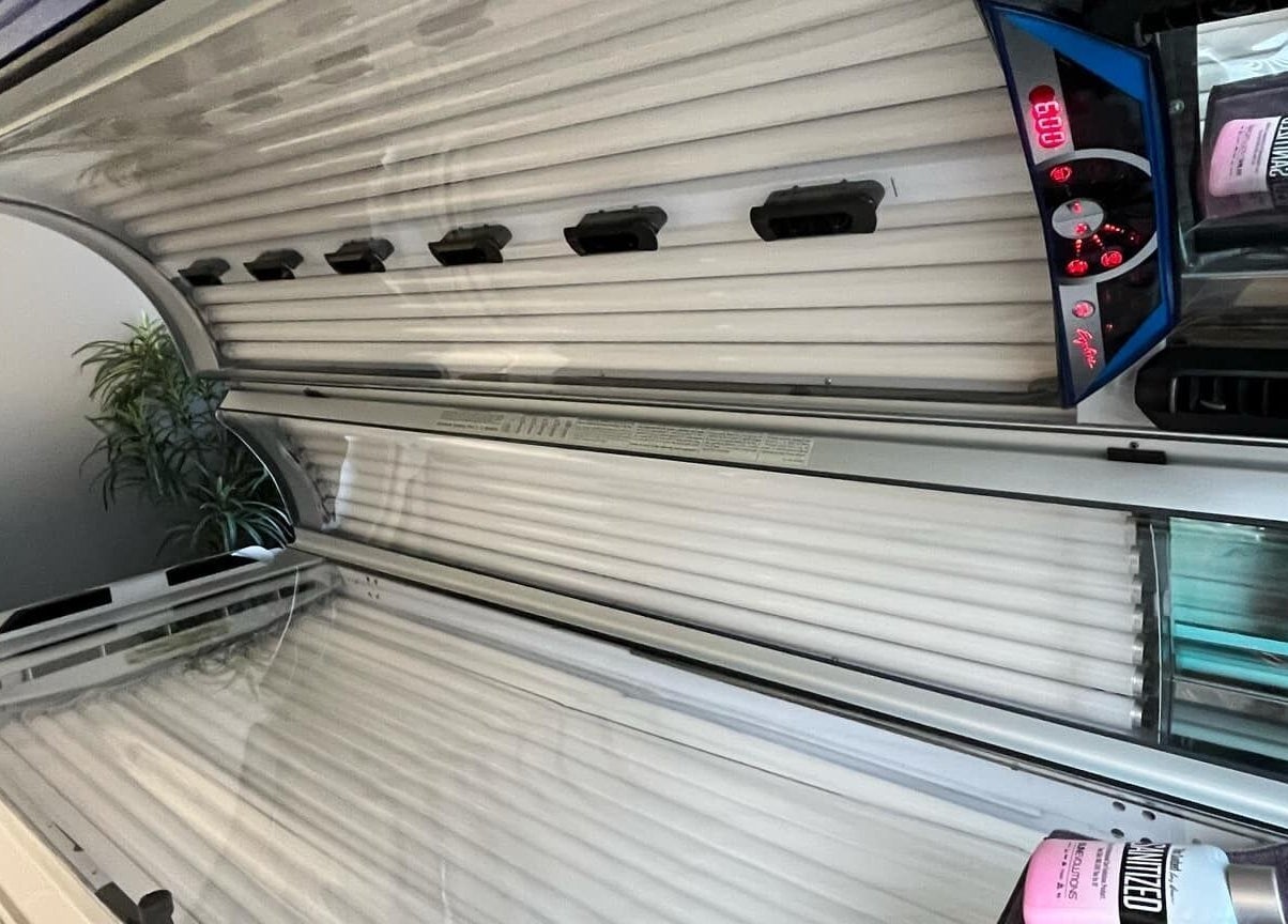 Modern sunbed inside Indoor Beach, Tomah, Wisconsin, US, ideal for tanning and relaxation.