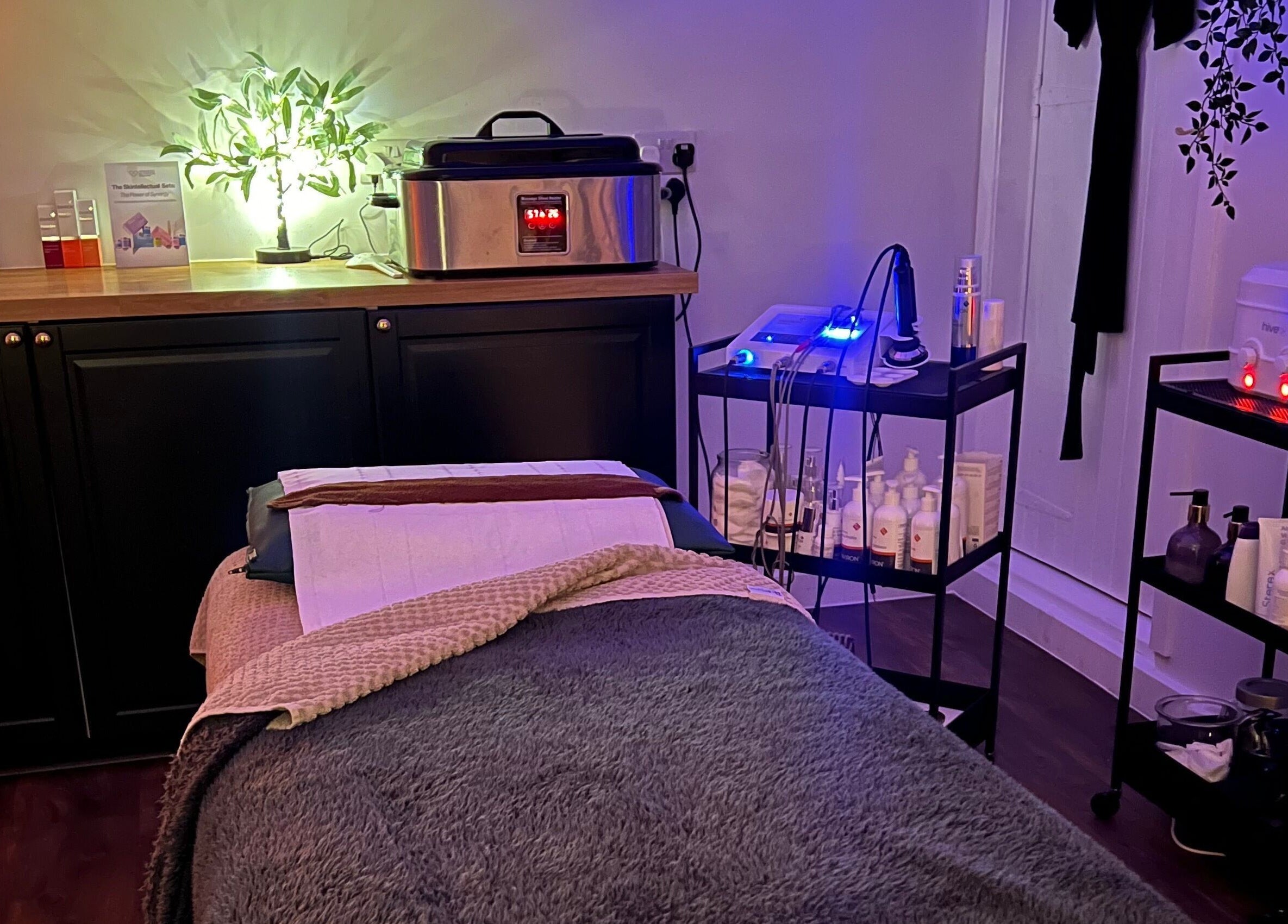 Cozy spa room at Samantha Joyce Beauty, Basingstoke, England, GB featuring a massage bed and calming decor.