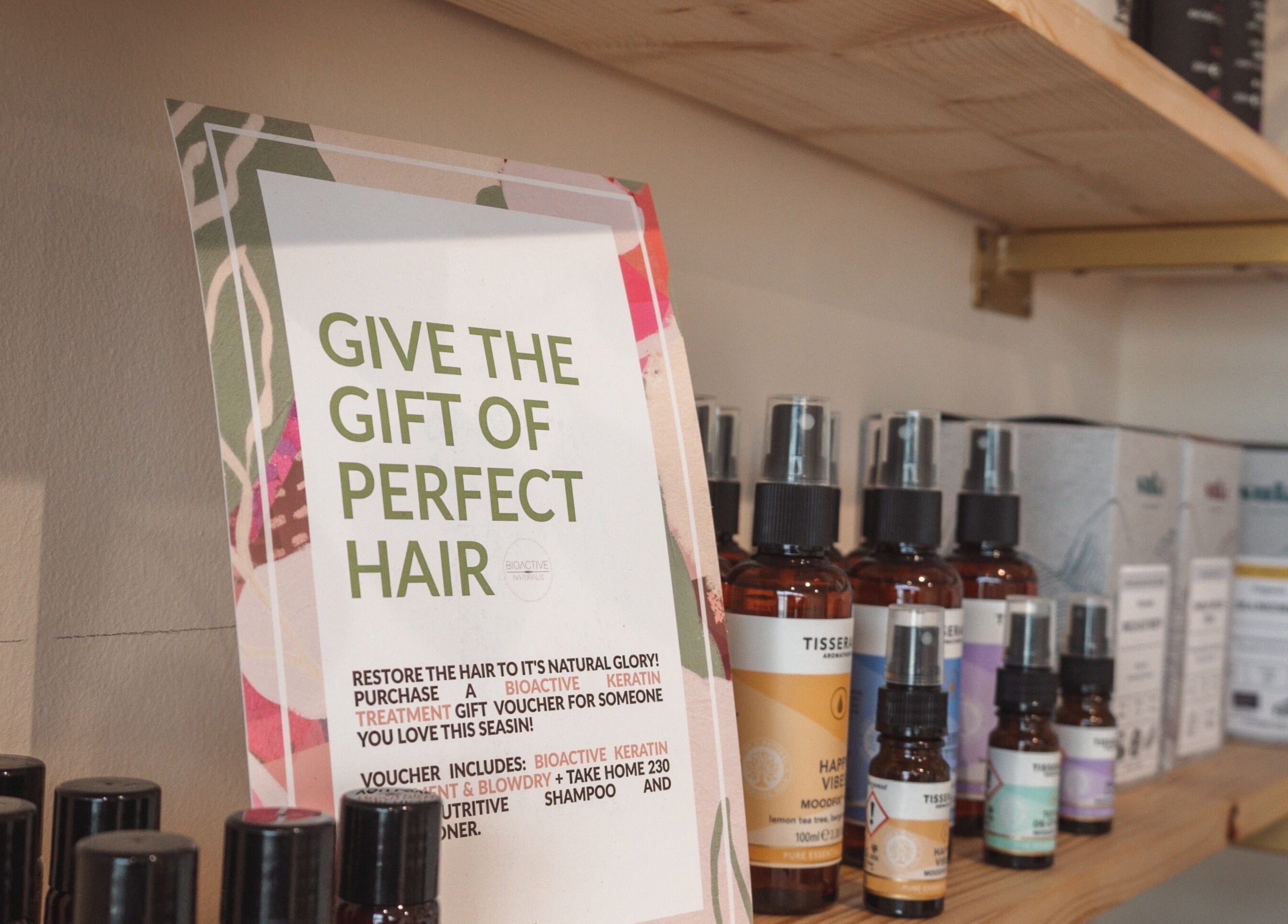 Gift voucher for perfect hair displayed at La Bohème Hub, Lisburn, Northern Ireland, GB.