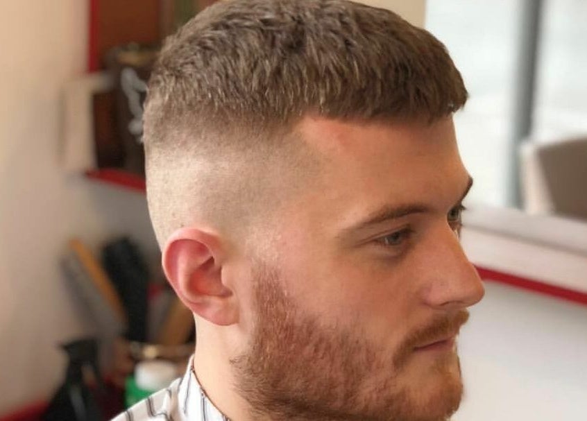 Close-up of a fresh fade haircut at ELP Barbershop, London, England, GB.