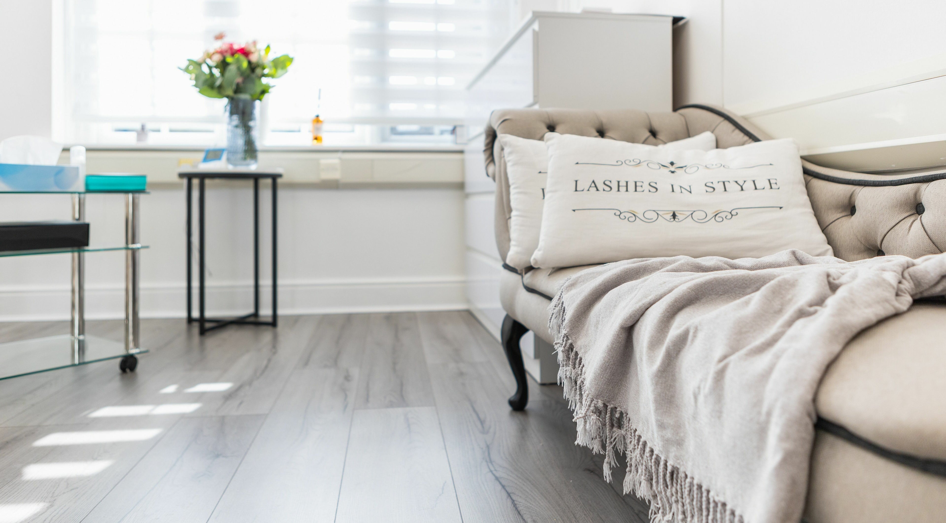 Elegant Lashes In Style salon interior with cozy seating in London, England, GB.