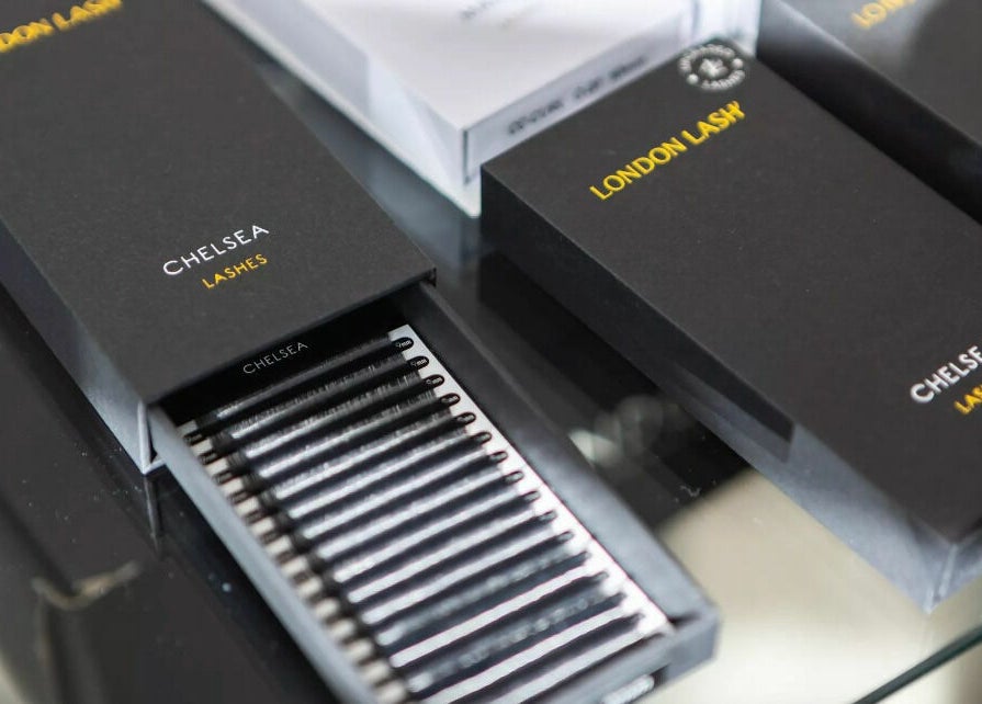 Close-up of luxury lash packaging at Lashes In Style, London, England, GB.