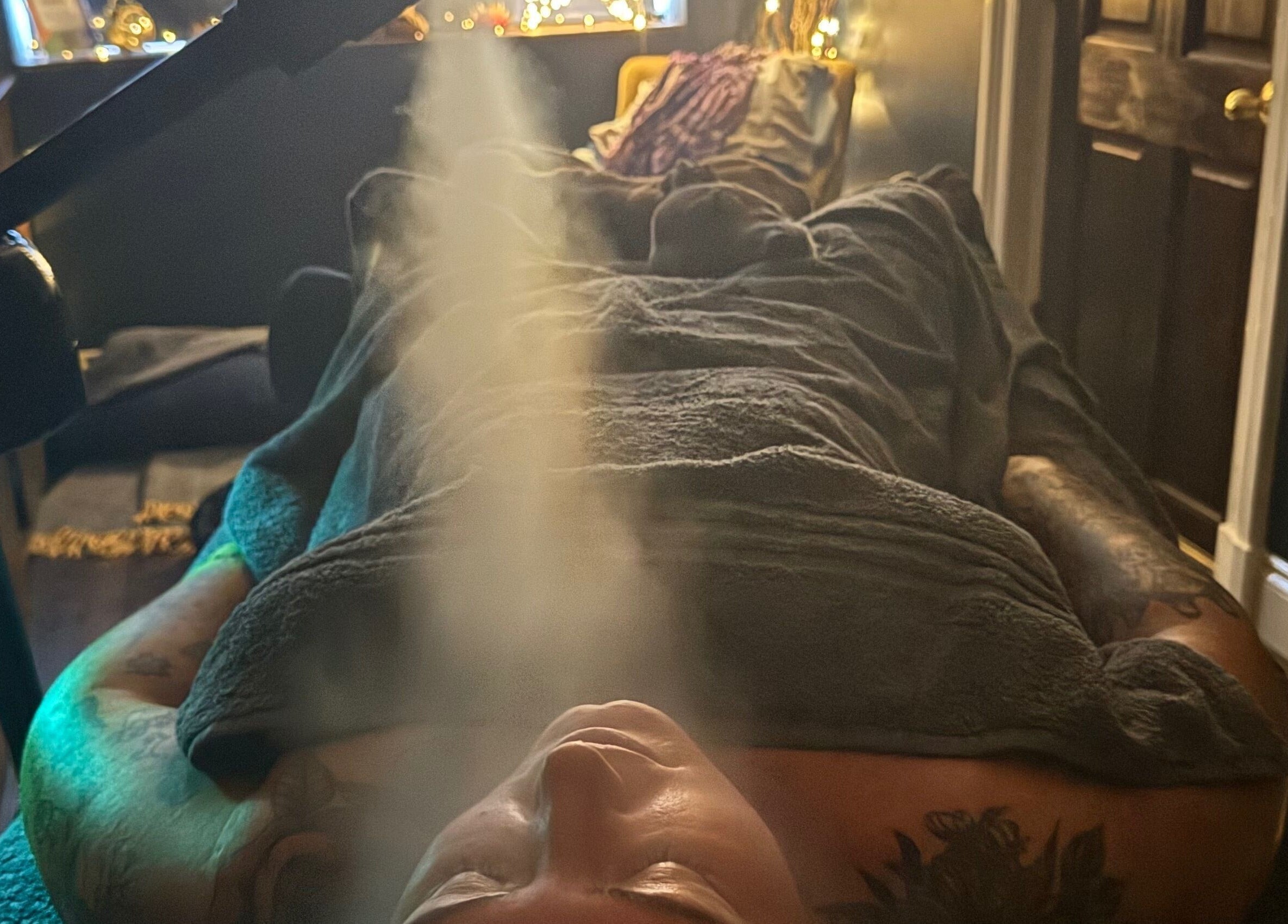 Relaxing facial steam treatment at Ritual, Glasgow, Scotland, GB, enhancing wellness and relaxation.