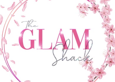 The Glam Shack logo with pink blossoms, Dunmow, England, GB.