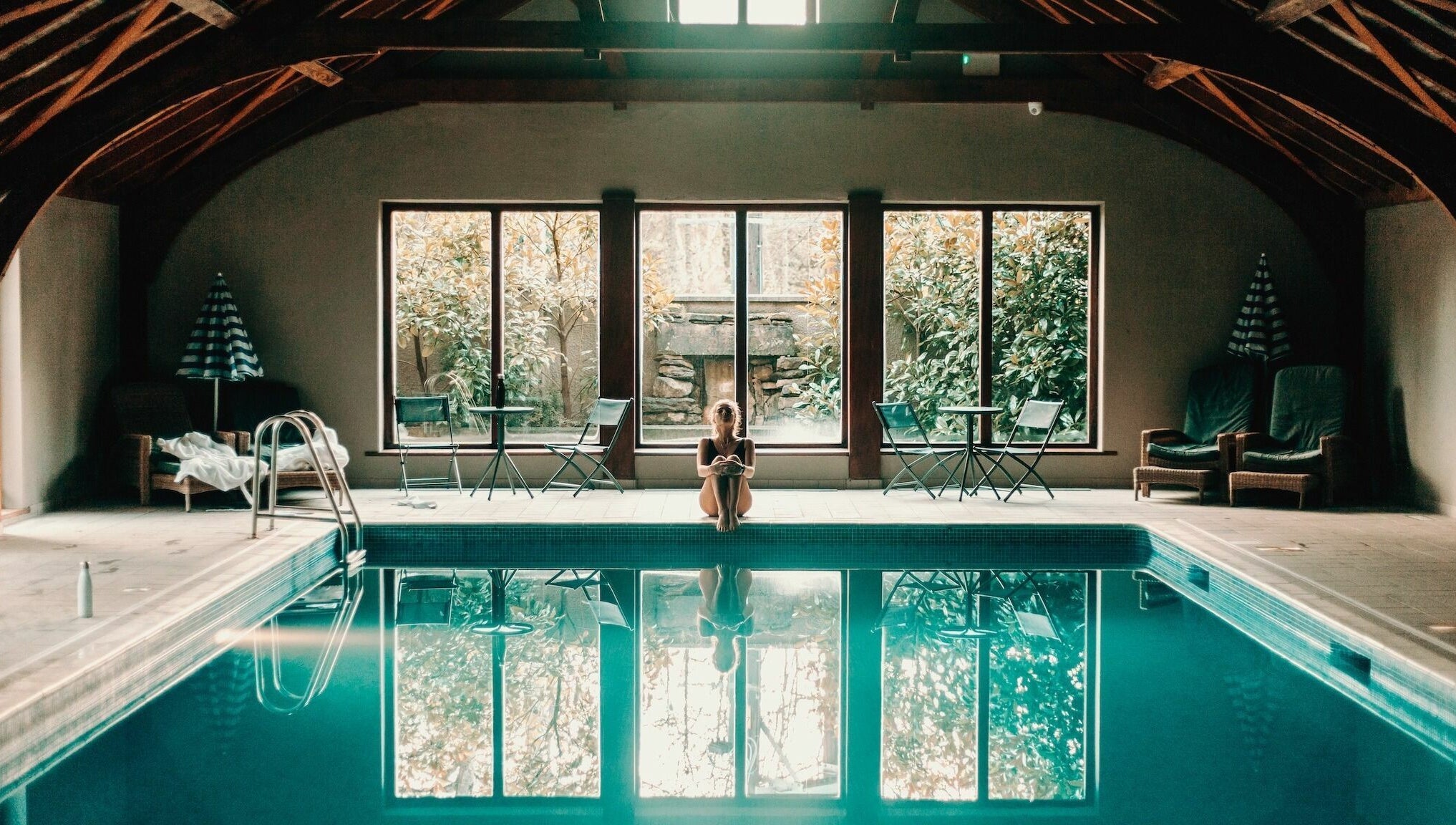 Relaxing poolside view at Lusty Beg Island, Enniskillen, Northern Ireland, GB, featuring serene indoor pool.