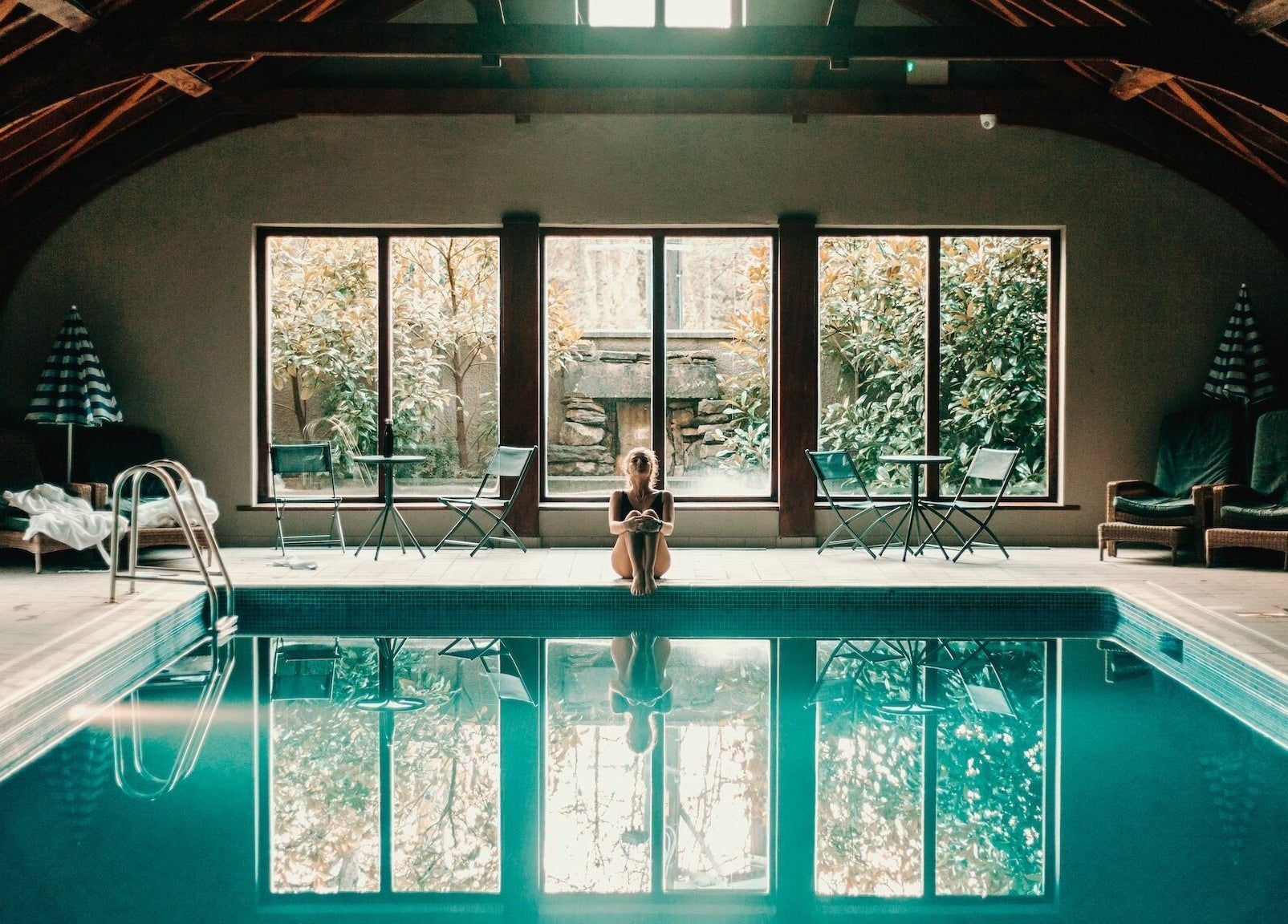 Relaxing poolside view at Lusty Beg Island, Enniskillen, Northern Ireland, GB, featuring serene indoor pool.