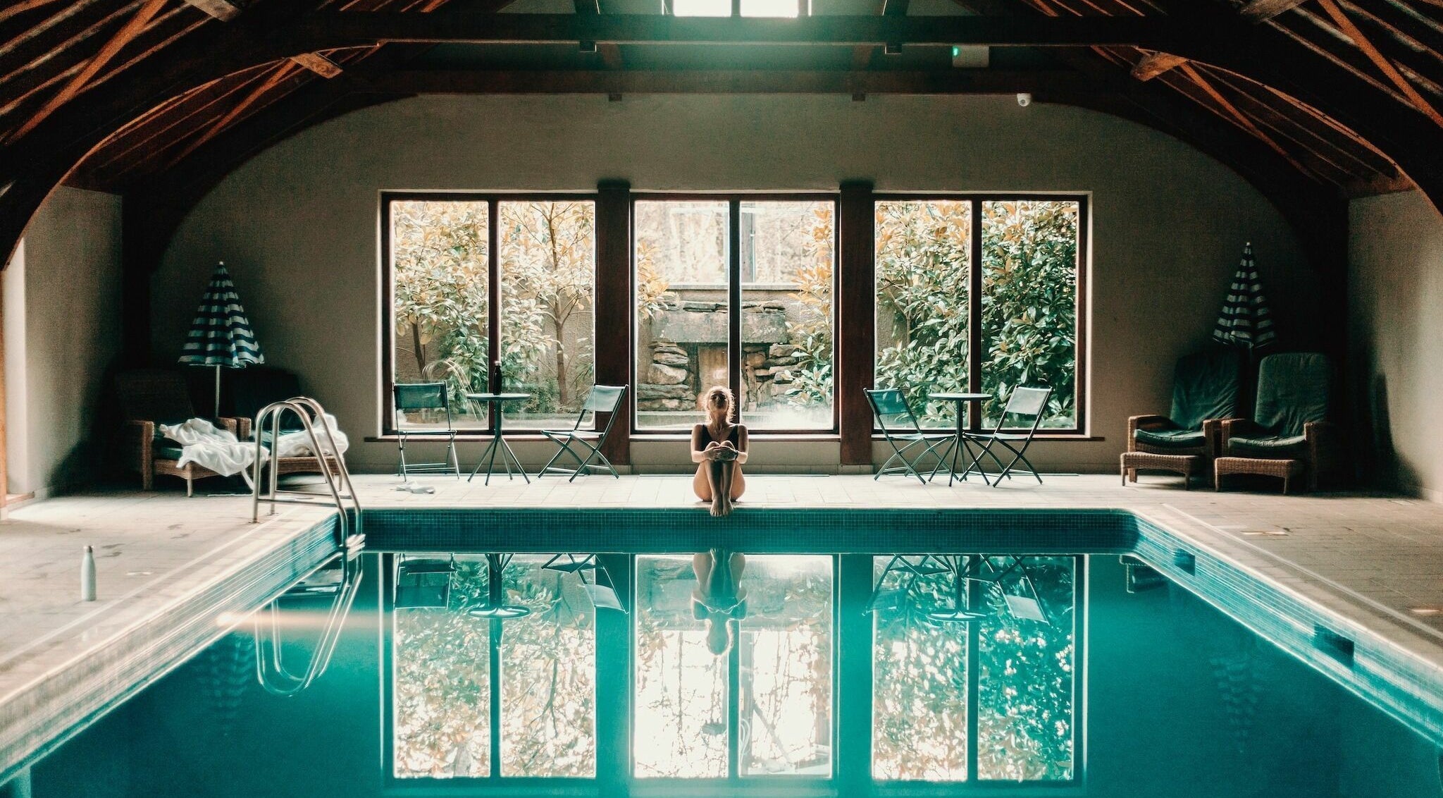 Relaxing poolside view at Lusty Beg Island, Enniskillen, Northern Ireland, GB, featuring serene indoor pool.