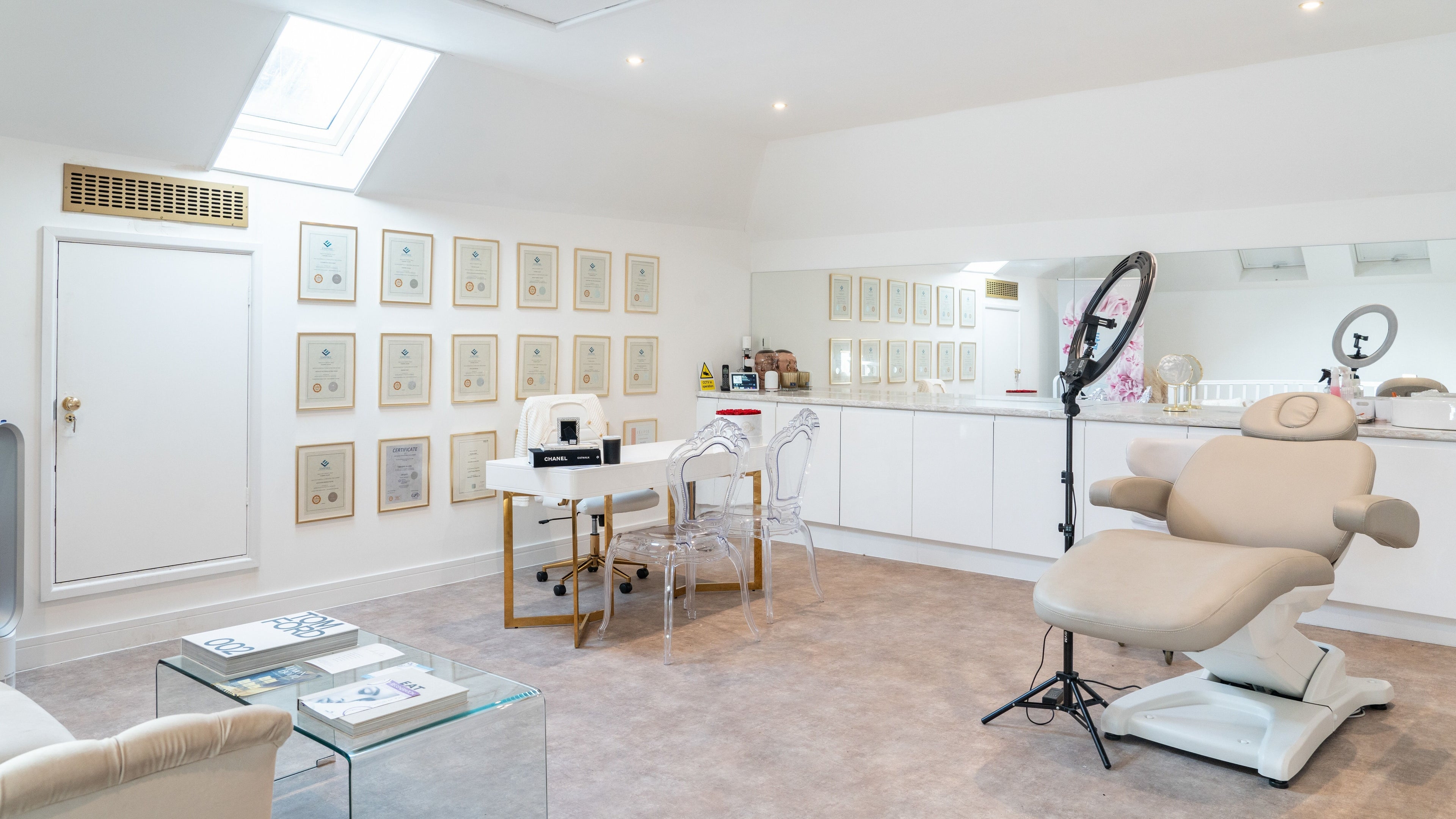 Bright, modern treatment room at Chichester Beauty Aesthetics in Chichester, England, GB, showcasing comfort and style.