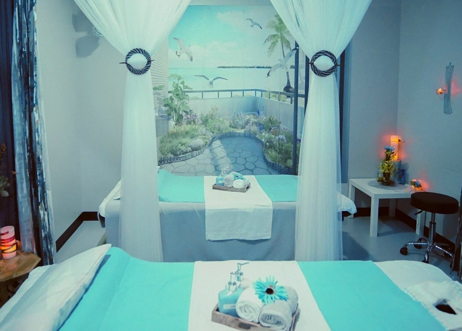 Calm spa room at Silver Sea Day Spa in San Jose, California, US, featuring serene decor and relaxing ambiance.