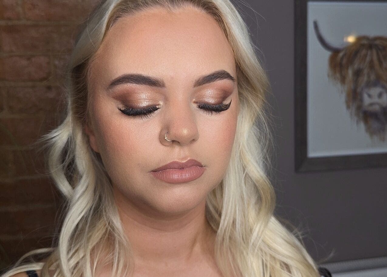 Elegant makeup look at Makeup and Glow by Fran in Daybrook, England, GB featuring shimmering eyeshadow.