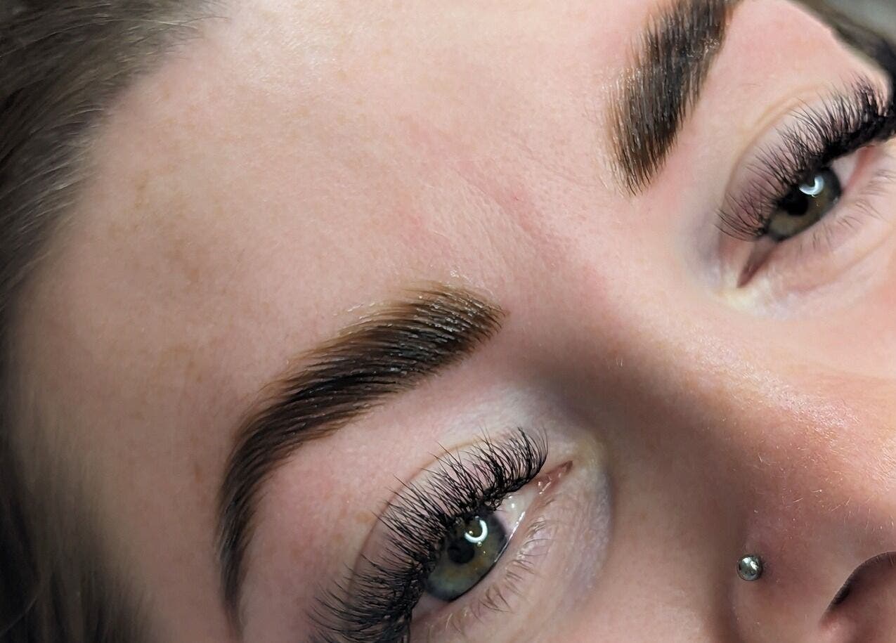 Close-up of styled lashes and brows at Makeup and Glow by Fran in Daybrook, England, GB.