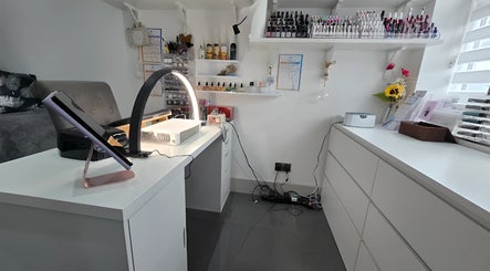 Modern nail salon at Inspired Nails, Northbourne, England, GB, featuring a sleek workspace with organized tools.
