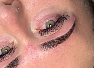 Close-up of perfectly styled lashes and brows from Brows By LC, Edinburgh, Scotland, GB.