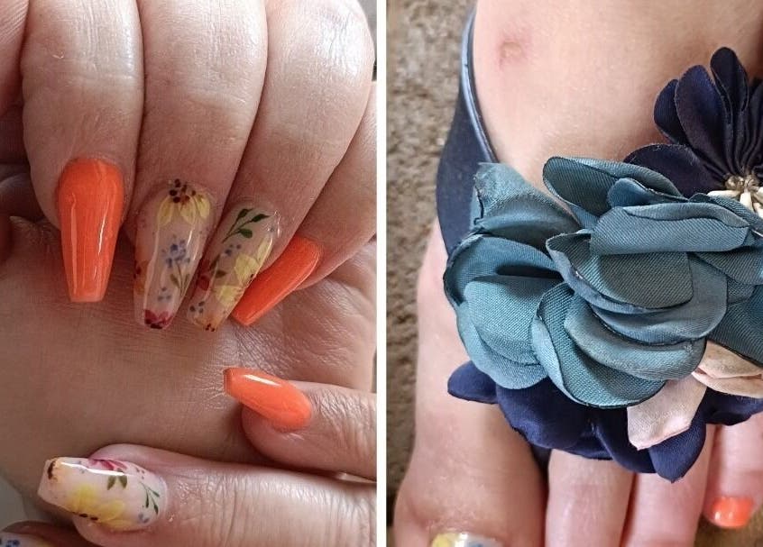 Elegant floral nail and foot designs at Beautiful New U, Boksburg, Gauteng, ZA.