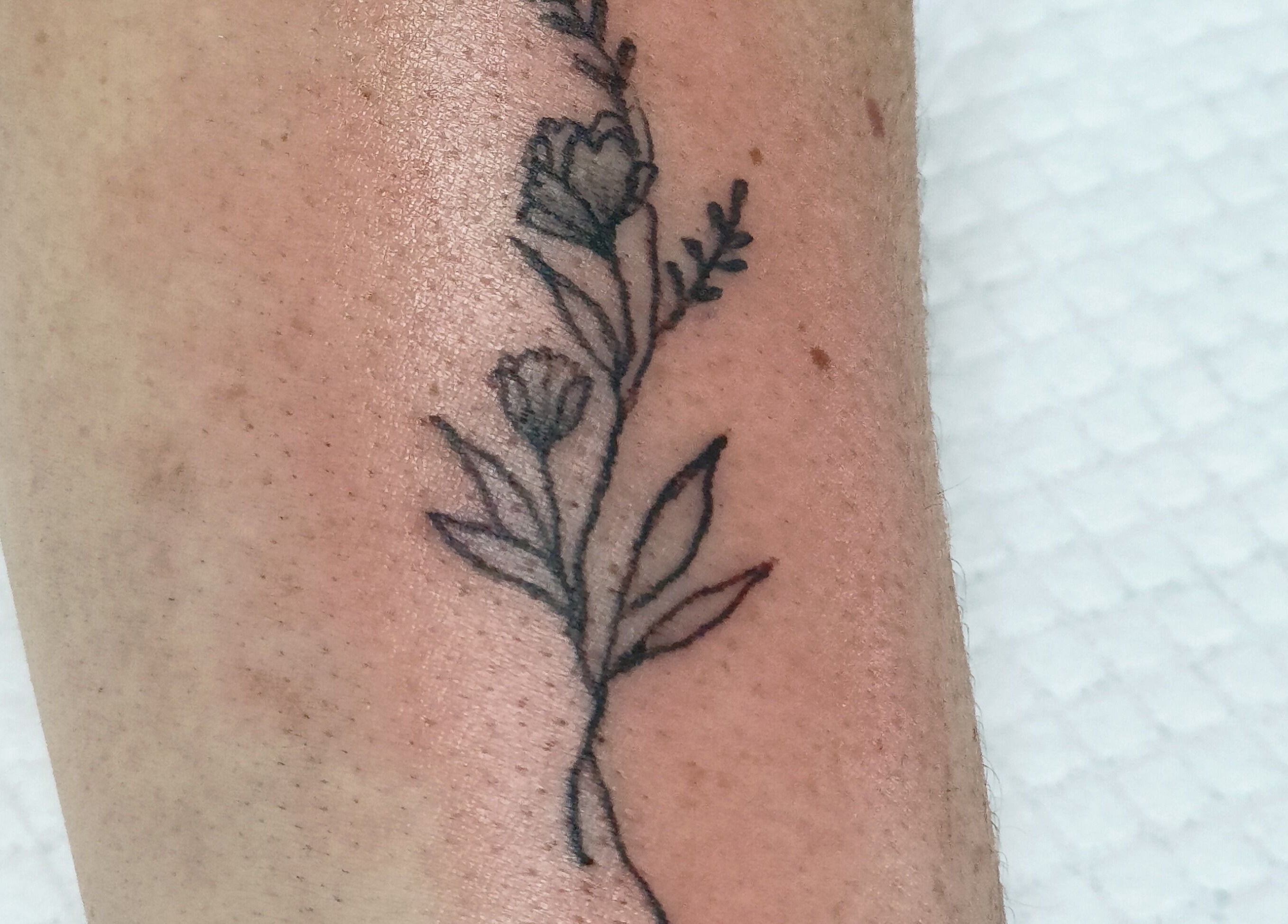 Floral tattoo on forearm at Beautiful New U, Boksburg, Gauteng, ZA. Intricate and delicate design.