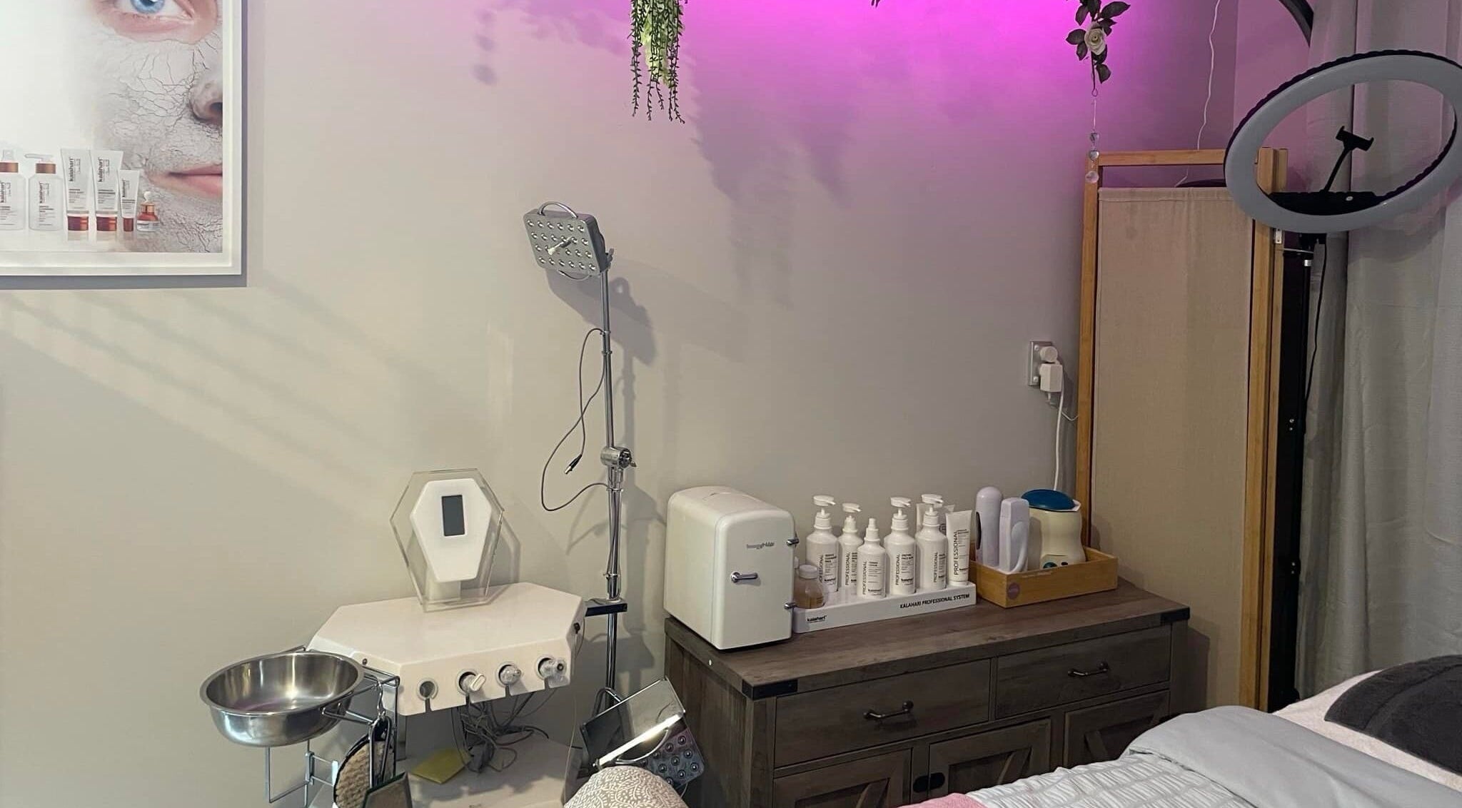 Belle Ame Beauty and Nails treatment room in Millwater, Auckland, NZ with modern equipment and calming decor.