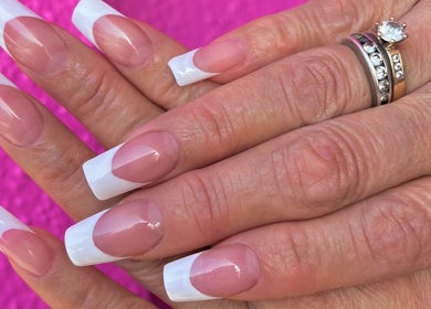 French manicure at Politur Nails Beauty Lounge, Los Angeles, California, US, featuring elegant white tips.